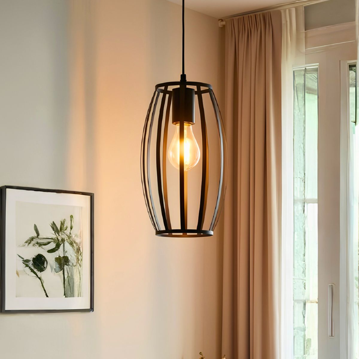 Pendente Oval Aramado Preto Industrial e27
