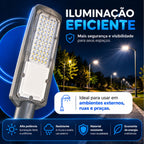 Luminária LED Pública 100W Para Poste Com Sensor Fotoelétrico IP67 Branco Frio 6500K Bivolt