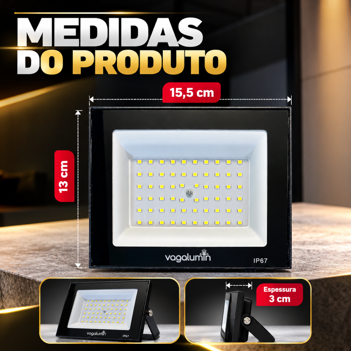 Refletor LED 300W Bivolt IP67 Branco Frio 6500K