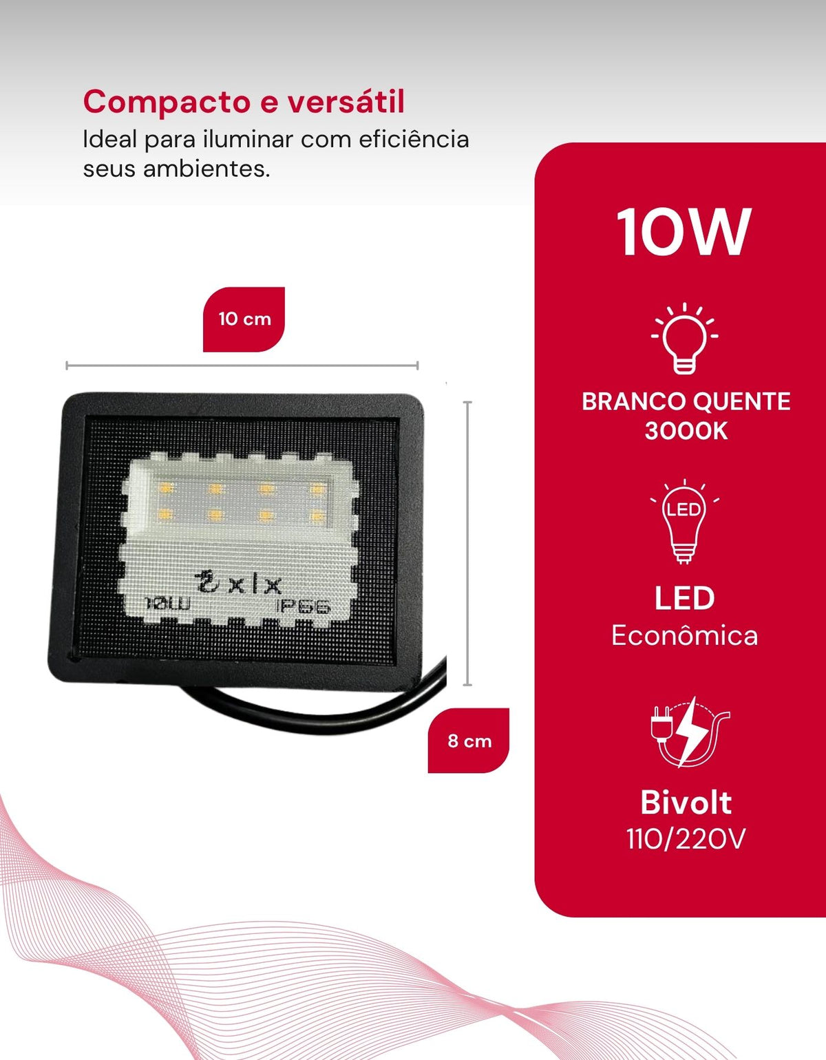Refletor Led Holofote 10w Bivolt Ip66 Jardim A Prova D'água