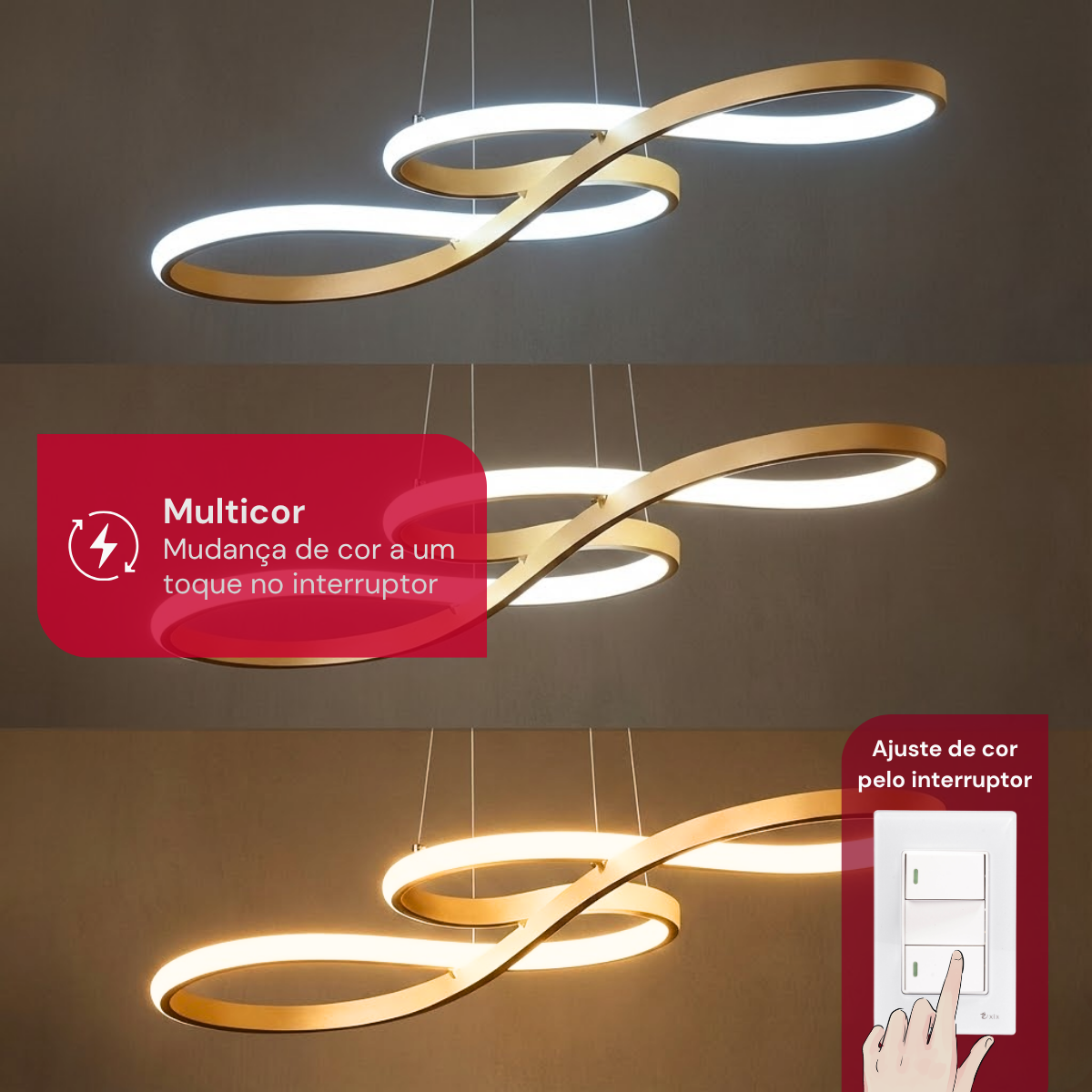 Lustre Pendente Led Moderno Dourado Sala Quarto Cozinha 40w
