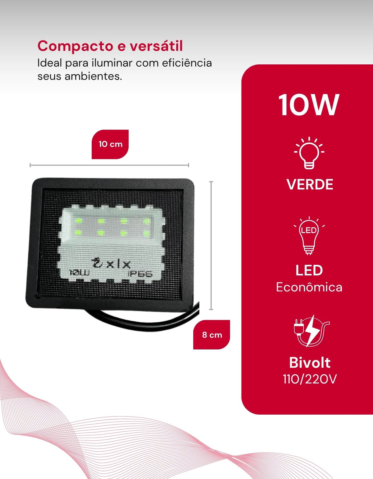 Refletor Led Holofote 10w Bivolt Ip66 Jardim A Prova D'água