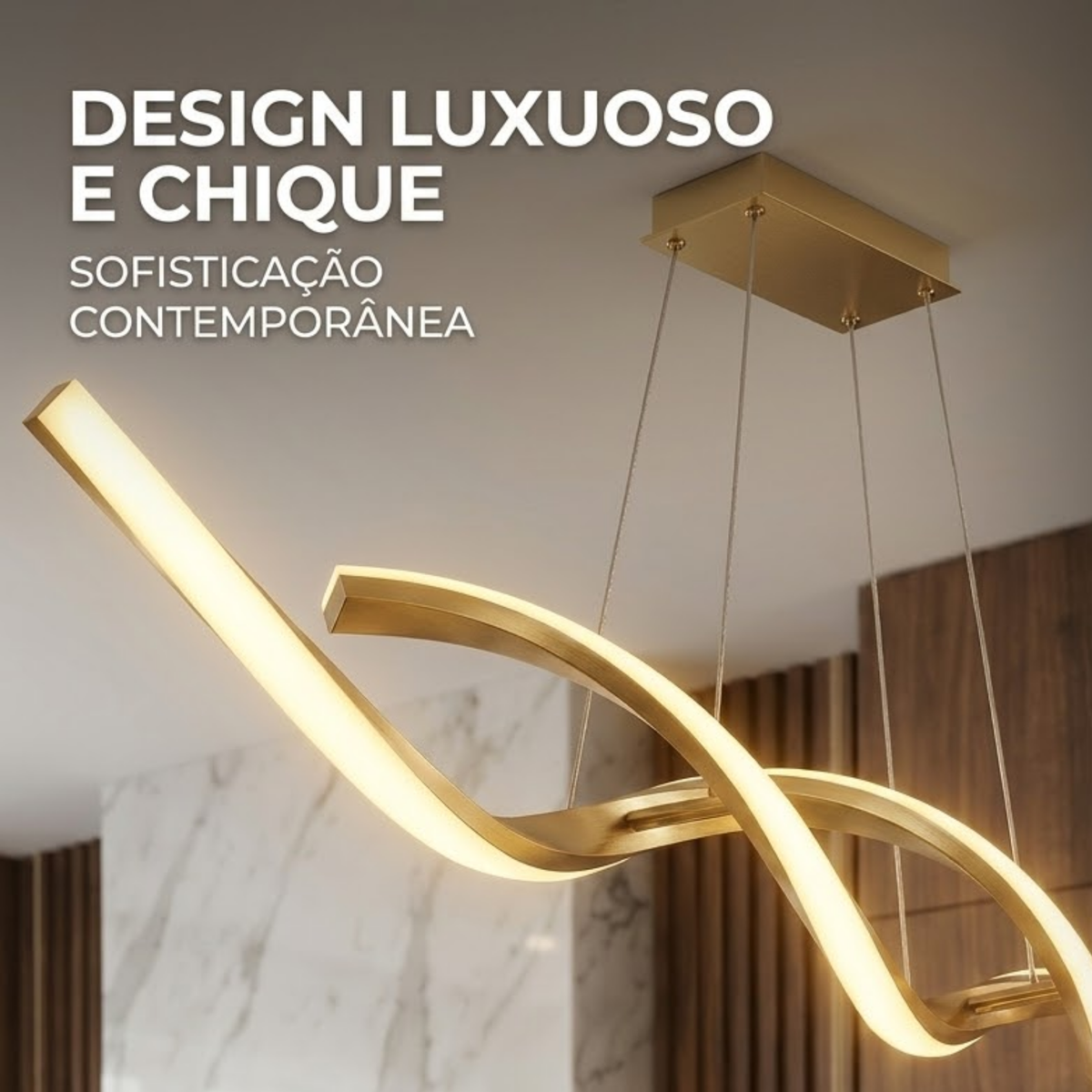 Lustre Pendente LED Dourado Espiral Bivolt 60W 3 Temperaturas de Cor