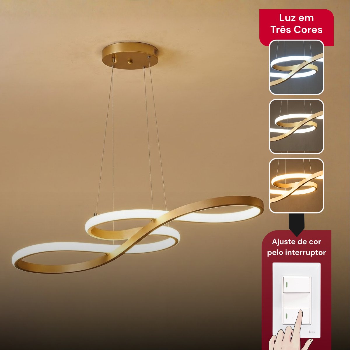 Lustre Pendente Led Moderno Dourado Sala Quarto Cozinha 40w