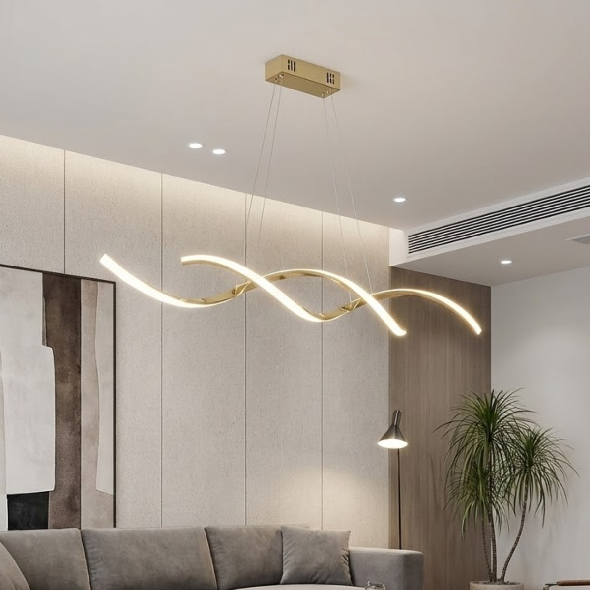 Lustre Pendente LED Dourado Espiral Bivolt 60W 3 Temperaturas de Cor