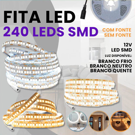Fita Led 240led Por Metro 12v 3528 P/ Perfil 5 Metros Ip20