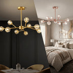 Lustre 9 / 12 Globos Pendente de cristal XLX Dourado Rose Luminária de Teto Pendente Luxo Moderno