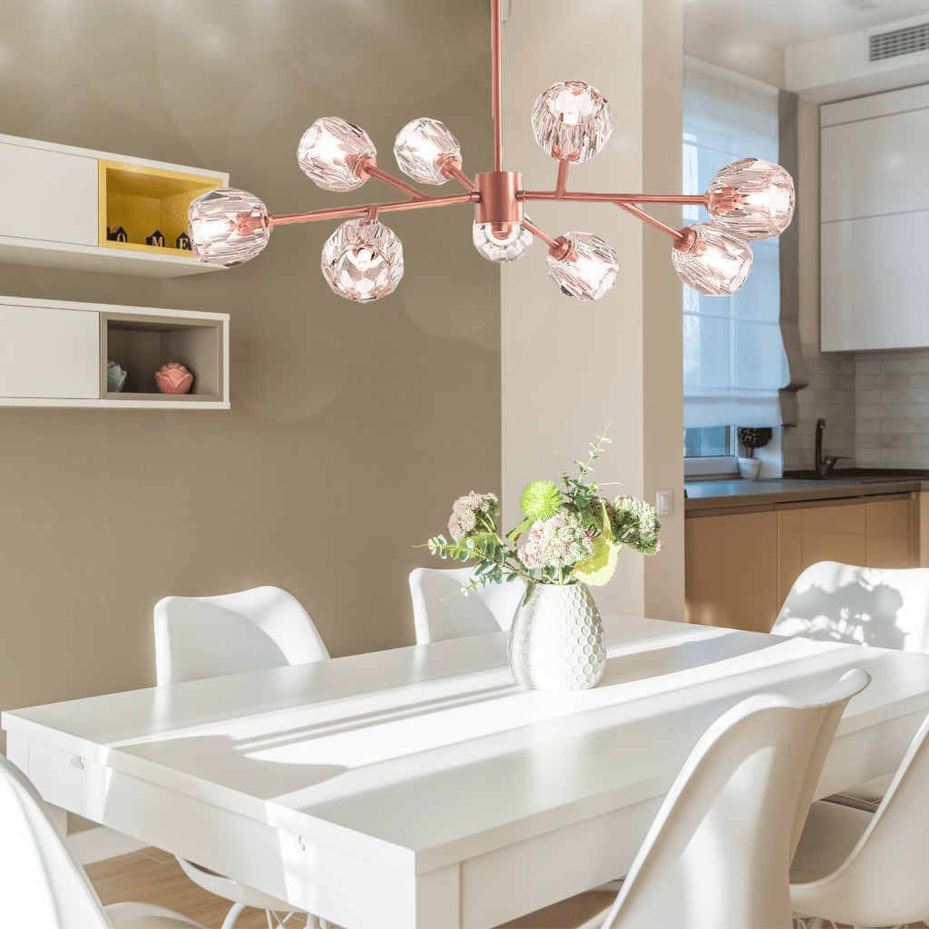 Lustre 9 / 12 Globos Pendente de cristal XLX Dourado Rose Luminária de Teto Pendente Luxo Moderno