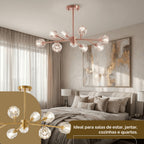 Lustre 9 / 12 Globos Pendente de cristal XLX Dourado Rose Luminária de Teto Pendente Luxo Moderno