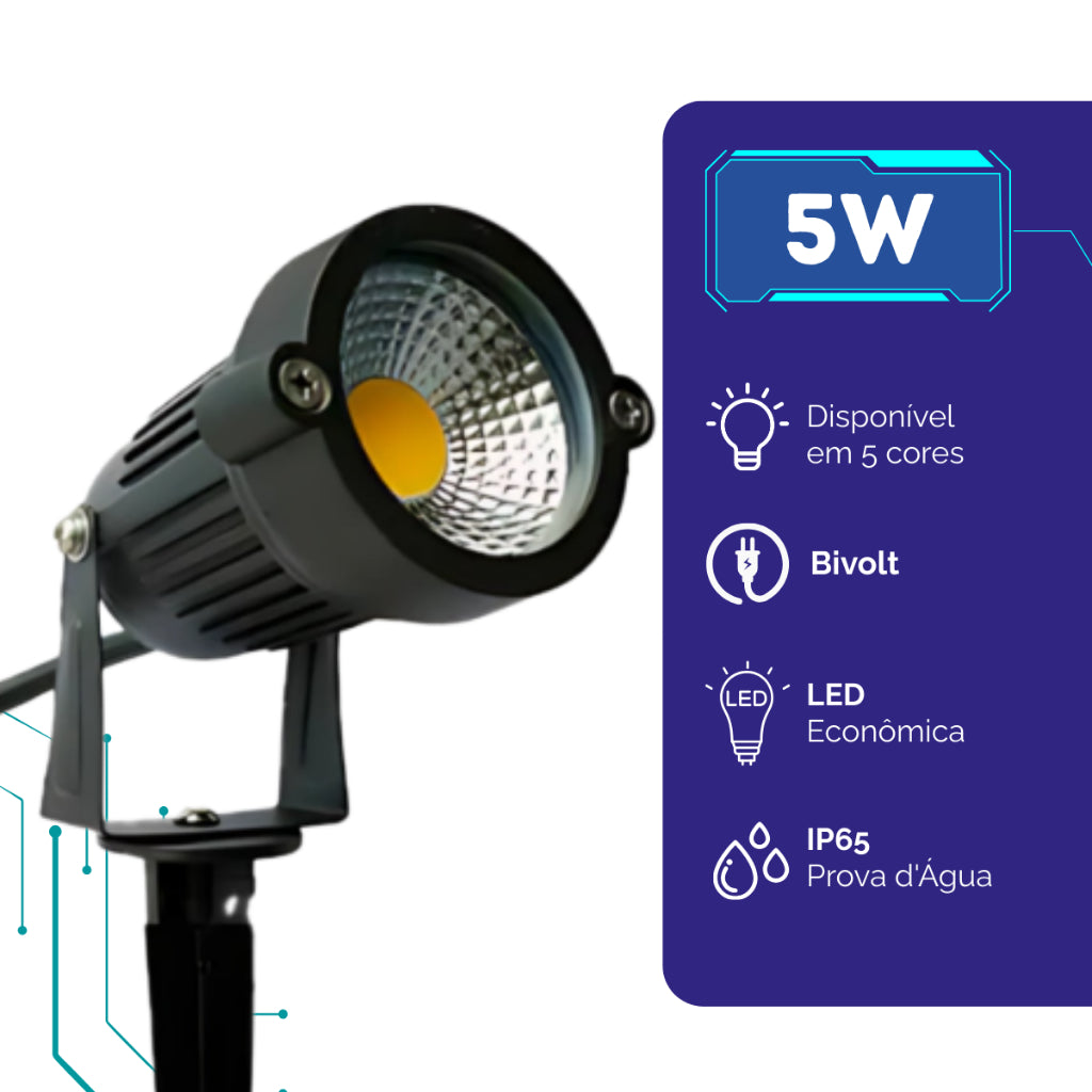 Kit Luminárias Espeto LED Jardim Verde Azul Branco Frio Branco Quente IP56 Bivolt 5w Prova d'Água