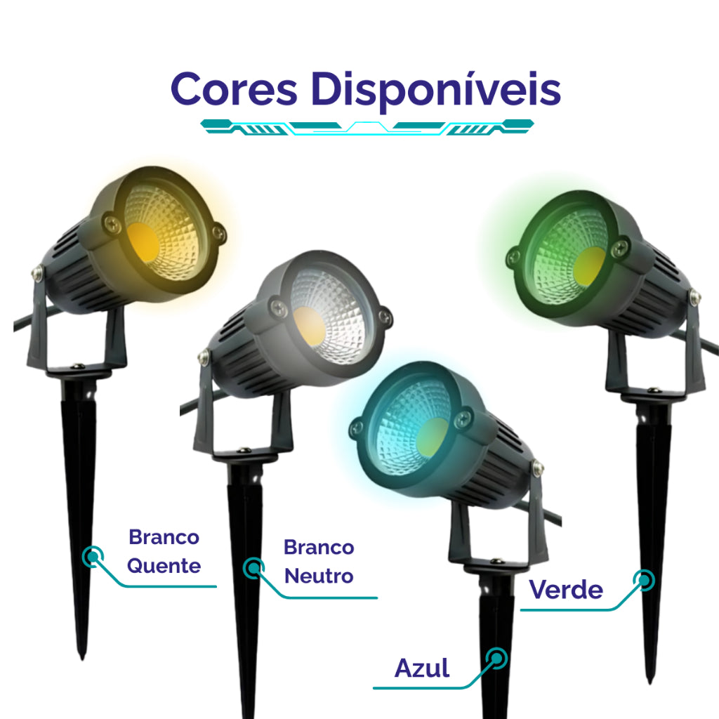 Kit Luminárias Espeto LED Jardim Verde Azul Branco Frio Branco Quente IP56 Bivolt 5w Prova d'Água
