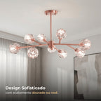 Lustre 9 / 12 Globos Pendente de cristal XLX Dourado Rose Luminária de Teto Pendente Luxo Moderno