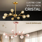 Lustre 9 / 12 Globos Pendente de cristal XLX Dourado Rose Luminária de Teto Pendente Luxo Moderno