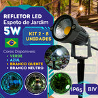 Kit Luminárias Espeto LED Jardim Verde Azul Branco Frio Branco Quente IP56 Bivolt 5w Prova d'Água