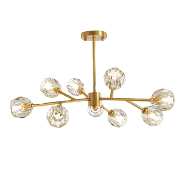 Lustre 9 / 12 Globos Pendente de cristal XLX Dourado Rose Luminária de Teto Pendente Luxo Moderno