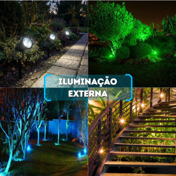 Kit Luminárias Espeto LED Jardim Verde Azul Branco Frio Branco Quente IP56 Bivolt 5w Prova d'Água