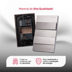 Tomada Modular Interruptor Duplo Unipolar Bipolar Cinza Preto Galvanizado Placa 4x2 Alumínio