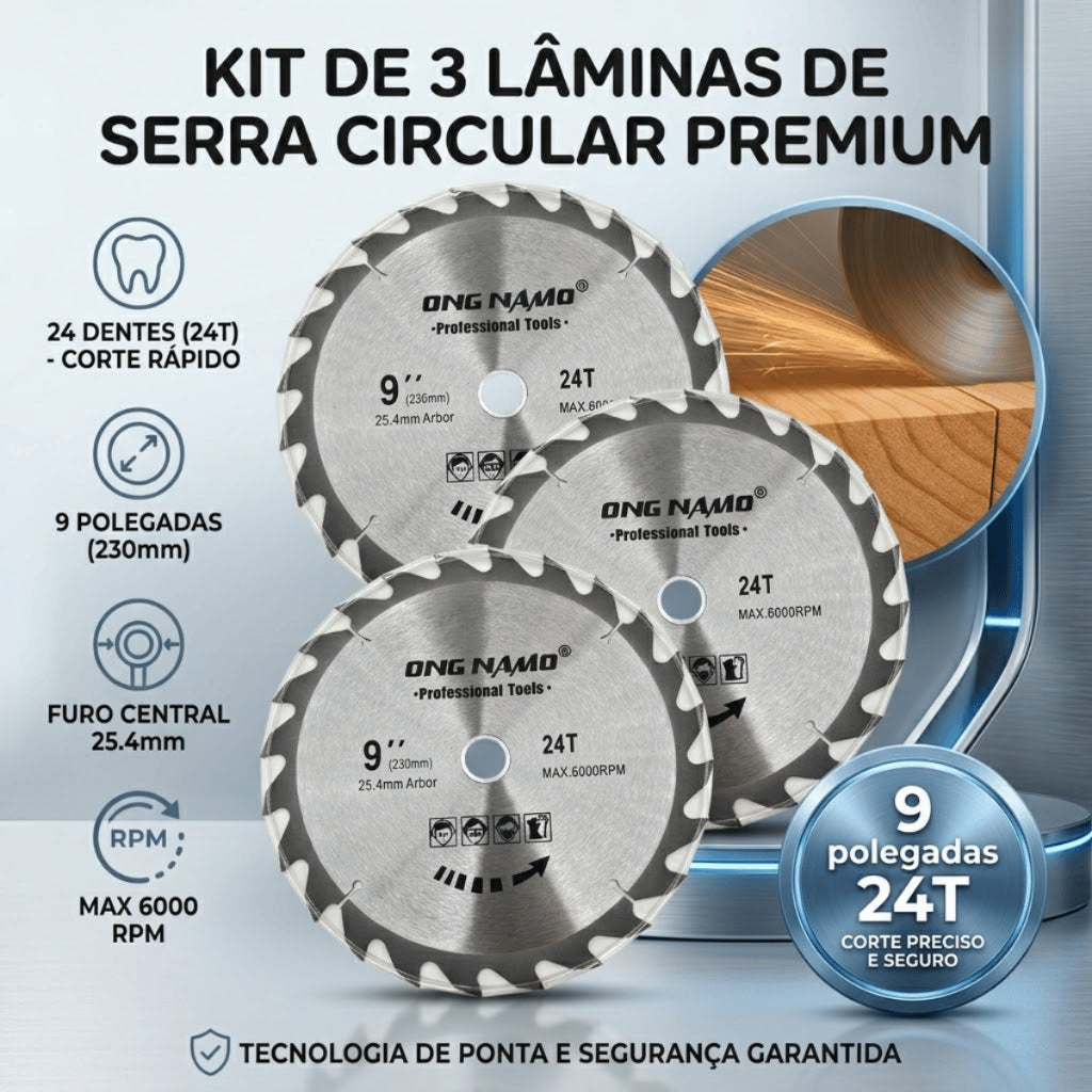 Disco de Serra Circular para Madeira 9 Polegadas 230mm 24 Dentes Profissional Corte Anel Redutor