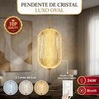Pendente Led Oval De Vidro Cristal 24w Tricolor Bivolt 220v Design Moderno Luxuoso Mesa Jantar