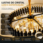 Lustre Pendente de Cristal Moderno Luxo E14 Bivolt Preto Branco Dourado Sala de Jantar