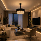 Lustre Cristal K9 Gotas Preto Fosco Pendente Moderno E14 Sala de Estar Bivolt