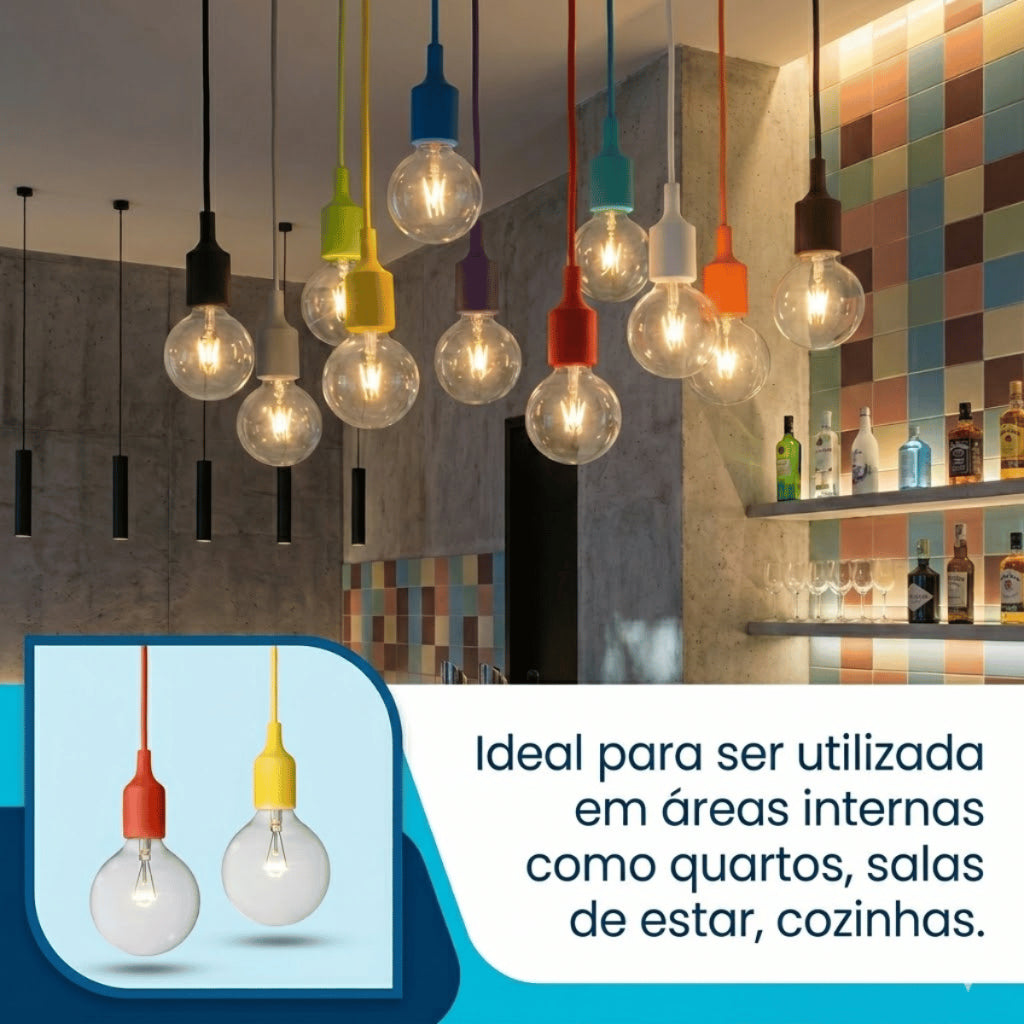 Pendente de Teto Silicone Aveludado Soquete E27 Colorido Verde Vermelho Amarelo Branco Preto XLX