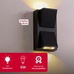 Arandela de Parede Preta LED 5W IP66 A Prova d'Água 2 Fachos de Luz Decoração Externa Branco Quente