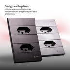 Tomada Modular 10A 110V Duas Tomadas Melody XLX Cinza Preto Galvanizado Placa 4x2 Alumínio