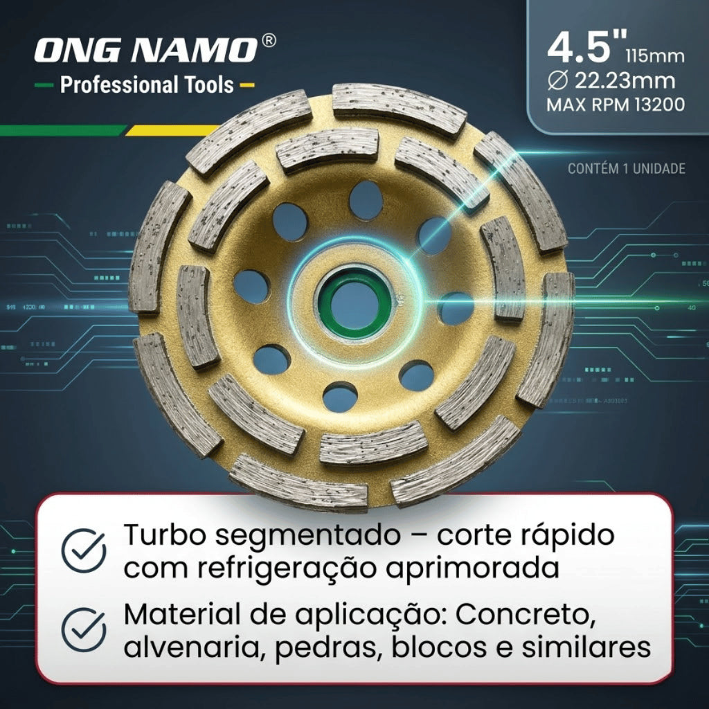 Disco de Desbaste Diamantado Segmentado 115 mm 4.5 Polegadas Profissional Concreto Granito Mármore