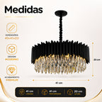 Lustre Cristal K9 Gotas Preto Fosco Pendente Moderno E14 Sala de Estar Bivolt