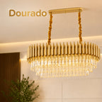 Lustre Pendente Retangular Cristal K9 Preto e Dourado E14 Bivolt Corrente Ajustável Luxo