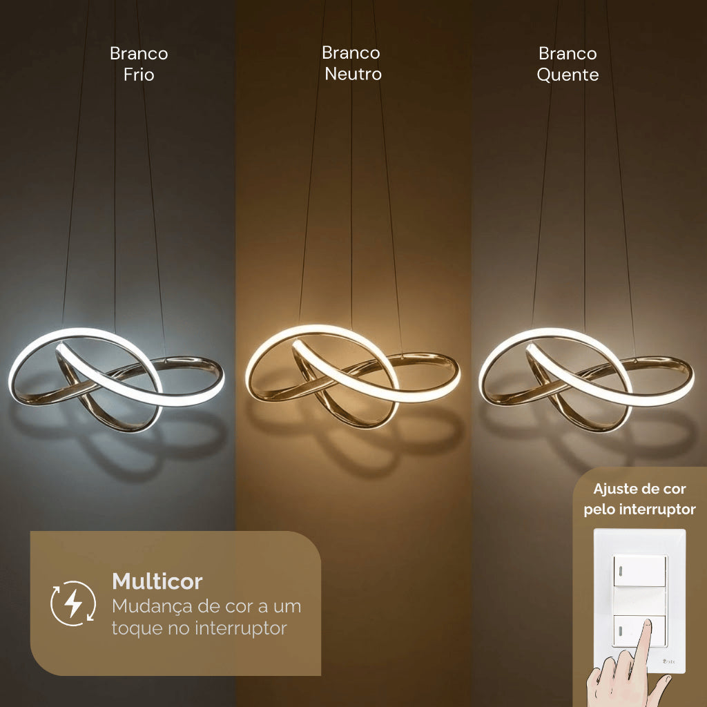 Lustre de Teto LED Moderno Dourado Led 35w Bivolt 3 Cores Em 1 Sala De Jantar Nó Nórdico Luxuoso