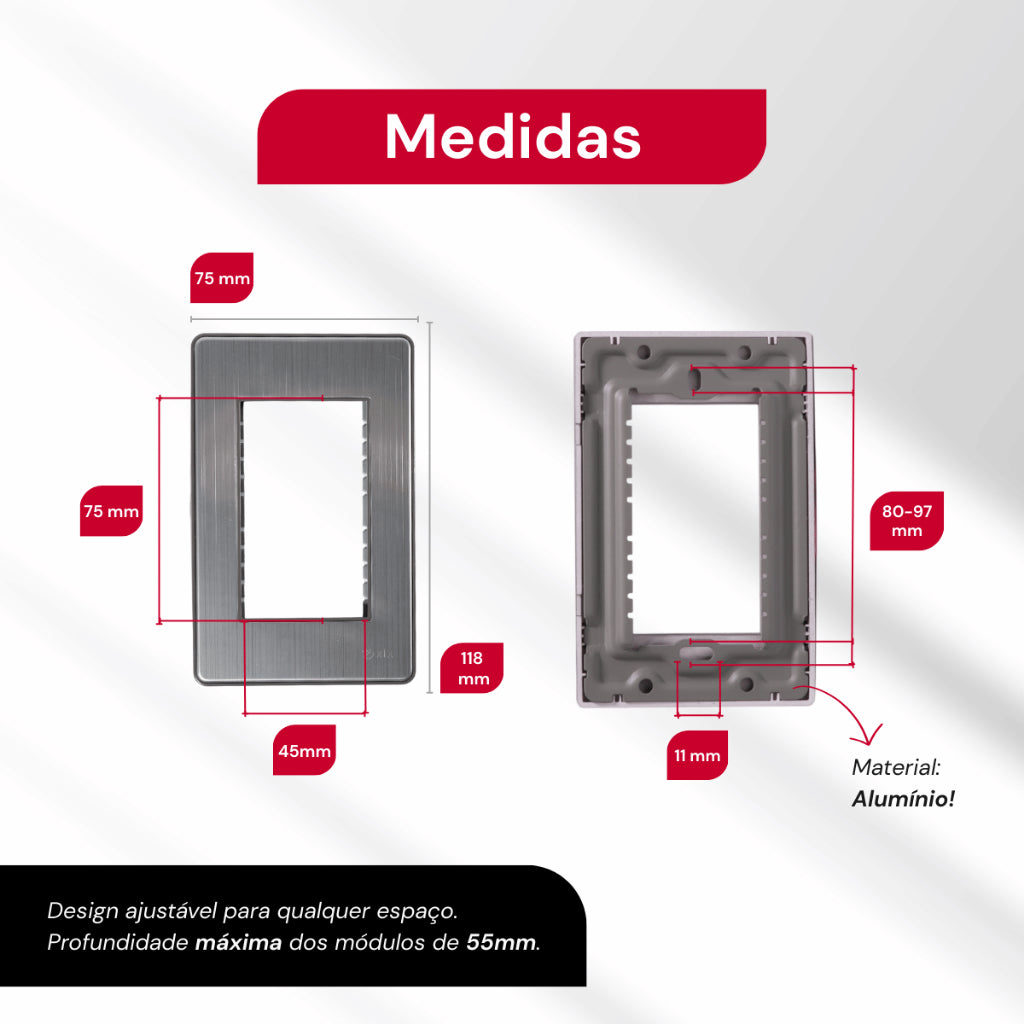 Tomada Modular 4X2 10A 20A Aço Escovado Cinza Monte a Sua USB Placa Interruptor Bipolar Unipolar