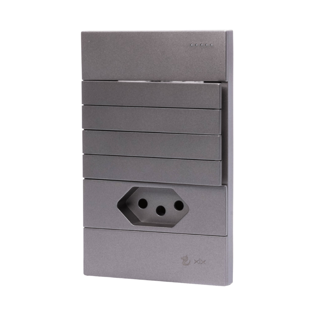 Tomada Modular 10A 110V Interruptor Unipolar Bipolar Cinza Preto Galvanizado Placa 4x2 Alumínio