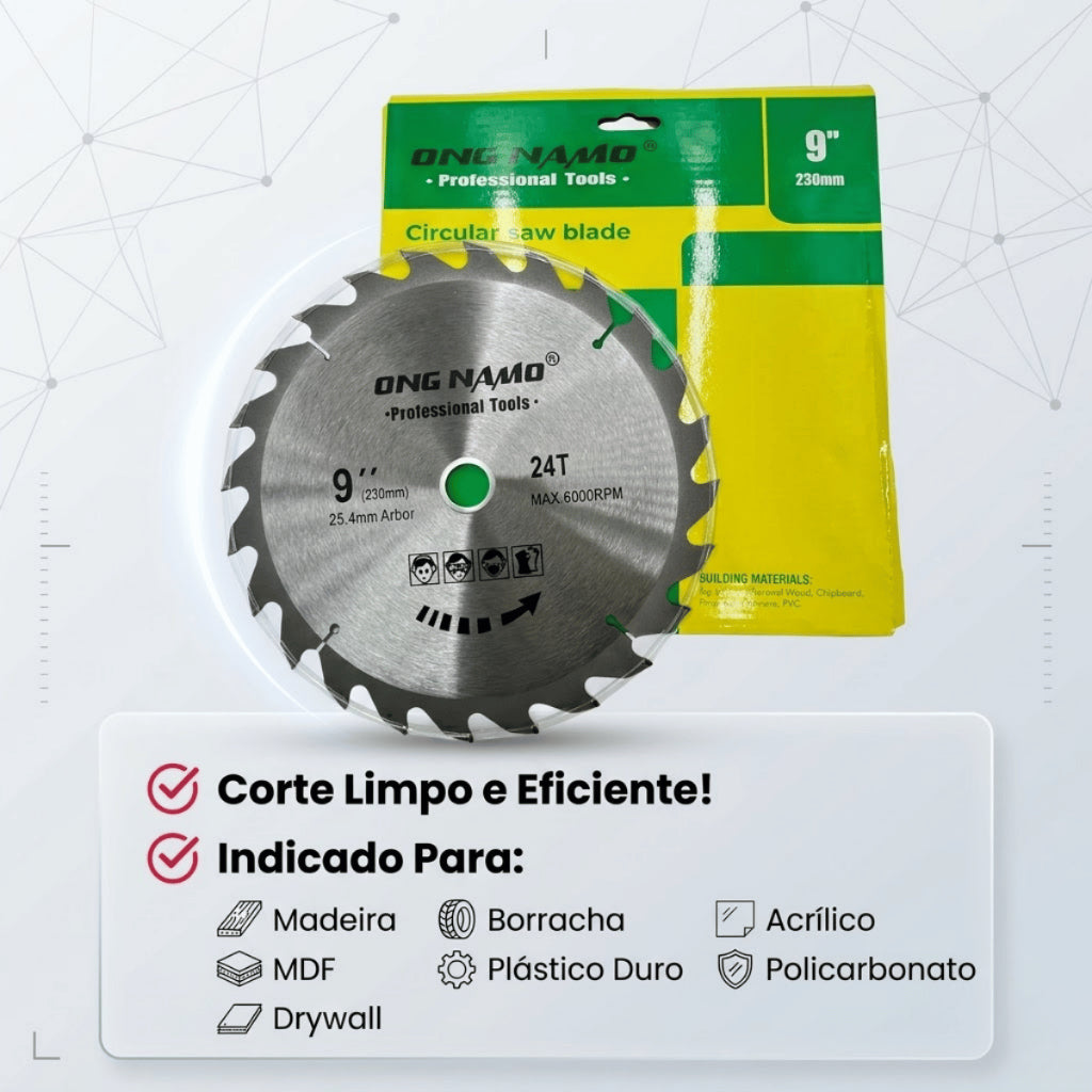Disco de Serra Circular para Madeira 9 Polegadas 230mm 24 Dentes Profissional Corte Anel Redutor