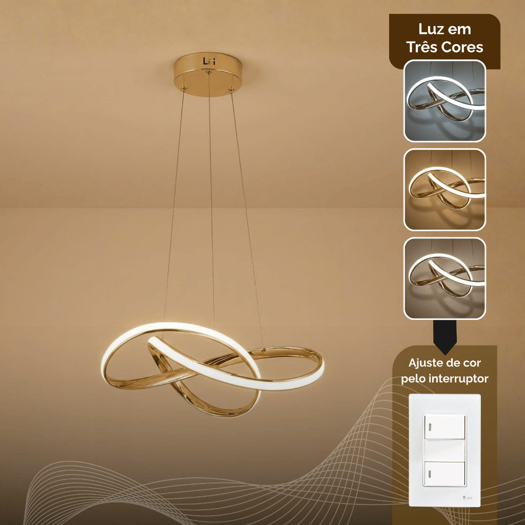 Lustre de Teto LED Moderno Dourado Led 35w Bivolt 3 Cores Em 1 Sala De Jantar Nó Nórdico Luxuoso