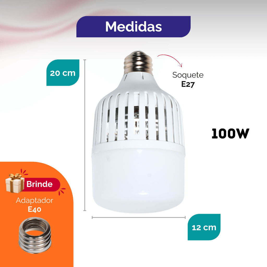 Lâmpada LED Super Bulbo Alta Potência 100w 200w 300W E27 Bivolt 6500K Branco Frio Industrial Galpão