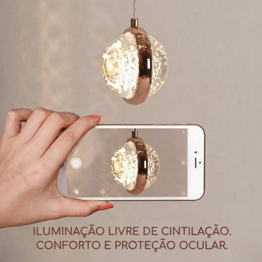 Arandela Parede Saturno Globo Cristal Bolhas Dourada XLX LED Moderno Luxo Brilhante Criativo