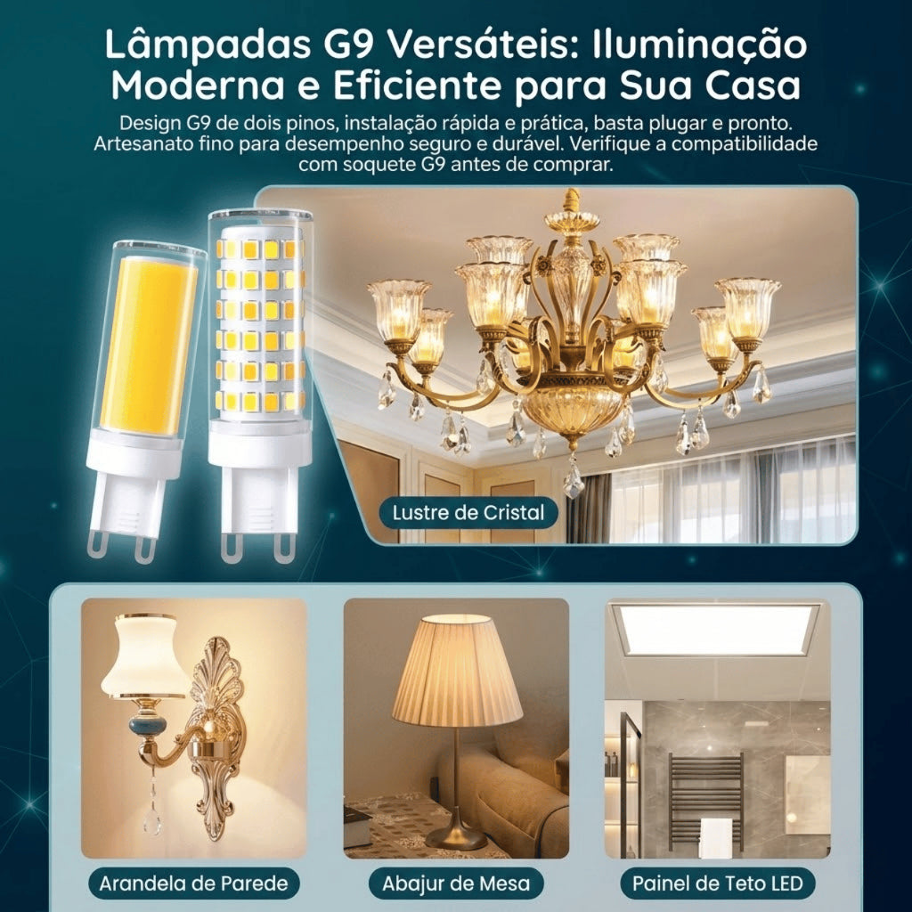 Lâmpada Led 5W 7W G9 Halopin Luz Branco Quente 3500K Luz Branco Fria 6500K Bivolt p/ Lustre