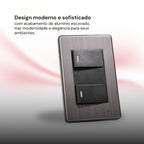 Interruptor Duplo Unipolar Bipolar XLX Tomada Fusion Pro Premium Acabamento em Aço Escovado