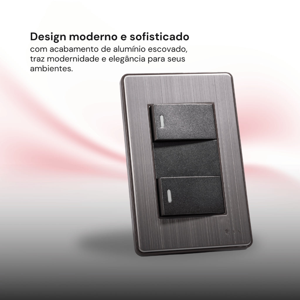 Interruptor Duplo Unipolar Bipolar XLX Tomada Fusion Pro Premium Acabamento em Aço Escovado