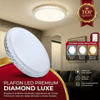 Plafon LED Sobrepor Redondo Efeito Cristal 3 Cores 24W 220V Iluminação Luxo Chique Sala Quarto