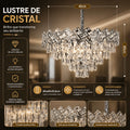 Lustre Cristal K9 Premium Redondo Pendente Sala de Jantar Luxo Prata E14 Bivolt Corrente Ajustável
