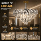 Lustre Cristal K9 Premium Redondo Pendente Sala de Jantar Luxo Prata E14 Bivolt Corrente Ajustável