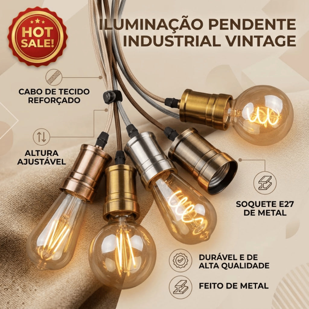 Pendente Soquete E27 de Teto Metal e Cobre estilo industrial importado Vintage retrô Luminária