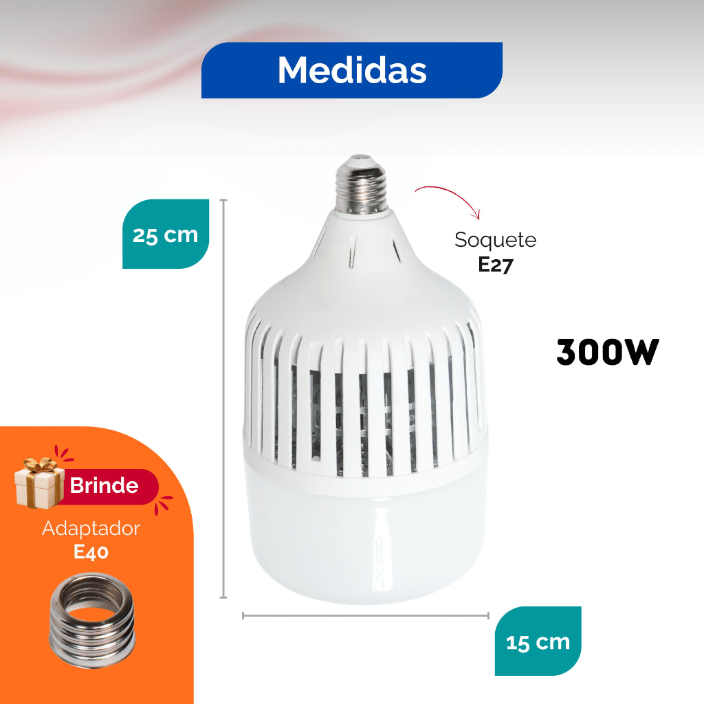 Lâmpada LED Super Bulbo Alta Potência 100w 200w 300W E27 Bivolt 6500K Branco Frio Industrial Galpão
