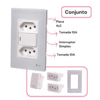 Tomada Modular Interruptor de Parede 110V 10A Placa Branca Acrílico Espelhado Alumínio Innova XLX