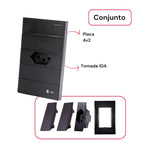 Tomada Modular 10A 110V Cinza Preto Pintura Galvanizada Anti Chamas Moderna Placa 4x2 Alumínio