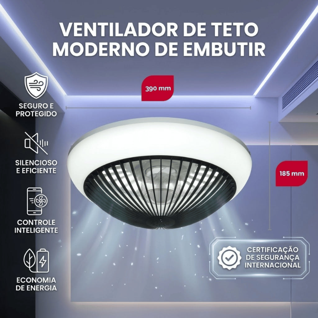 Ventilador de Teto Lâmpada Embutir Luz Led Ajustável Controle Remoto Bivolt Verão 6 Velocidades