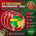 Disco Diamantado Segmentado de Corte 230 mm Seco Úmido Profissional Bloco Concreto Granito Mármore